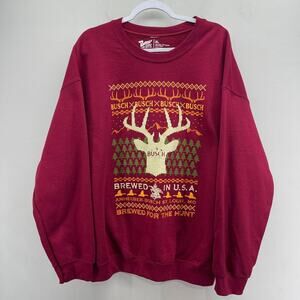 Brew City Busch‎ Hunting Christmas Sweatshirt Mens XL Burgundy Deer Argyle